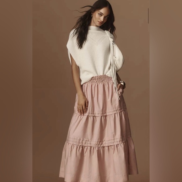 Anthropologie Dresses & Skirts - Anthropologie The Somerset Skirt Maxi Tiered Ruffle Smocked Waist Rose